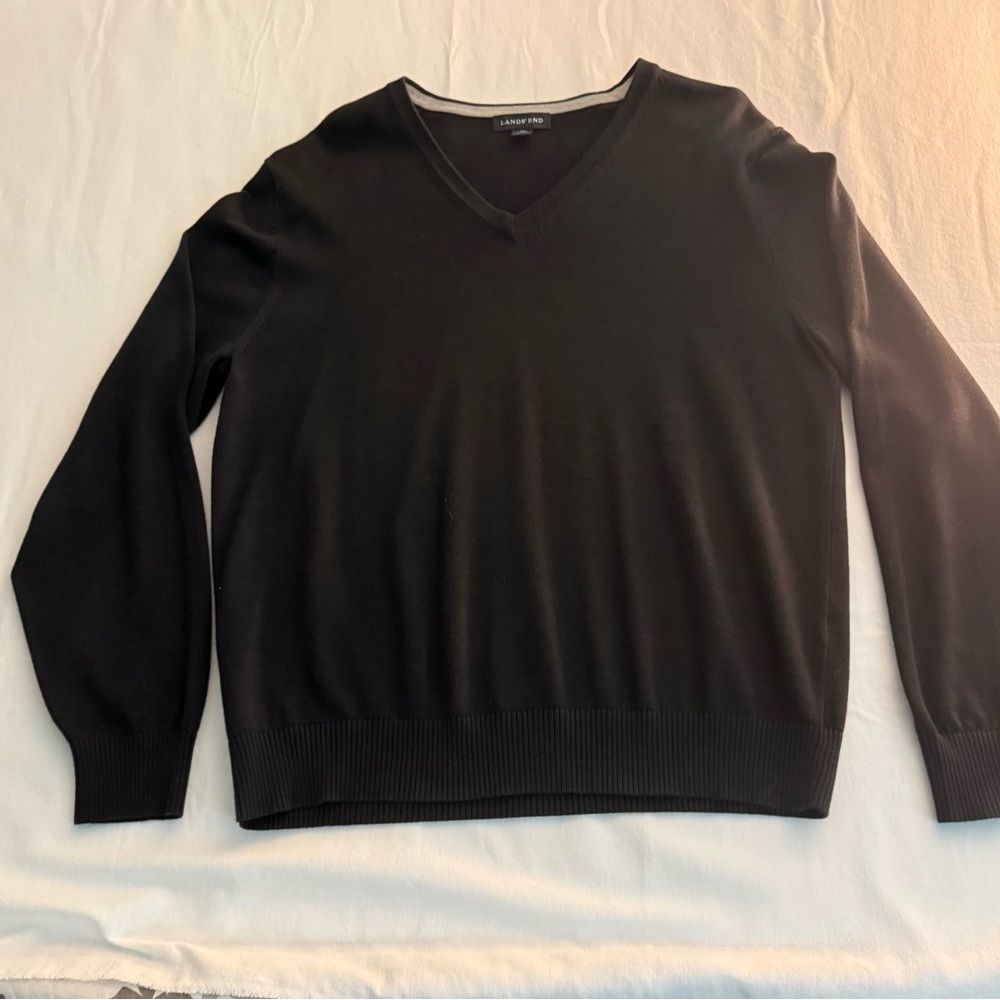 Lands' End Men’s Black V-Neck Sweater